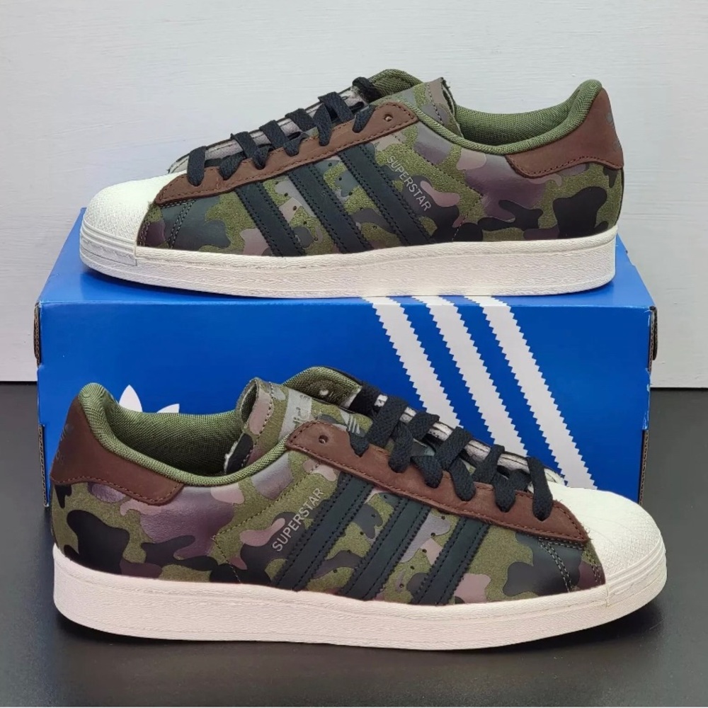 Adidas Superstar Shoes Men's Green Camo Black Athletic Casual Sneakers Multi Sz